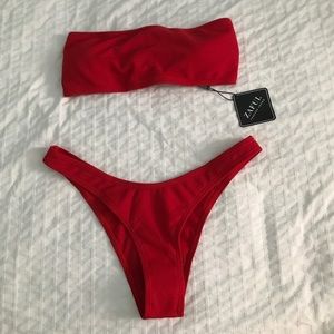 Zaful High Cut Ribbed Bandeau Bikini Set Sz L